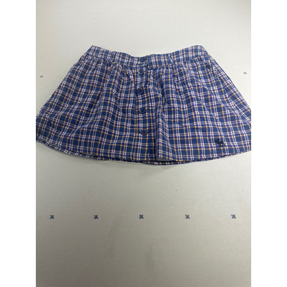 Abercrombie & Fitch Blue Plaid Button Front Mini Skirt Small Preppy Moose Logo